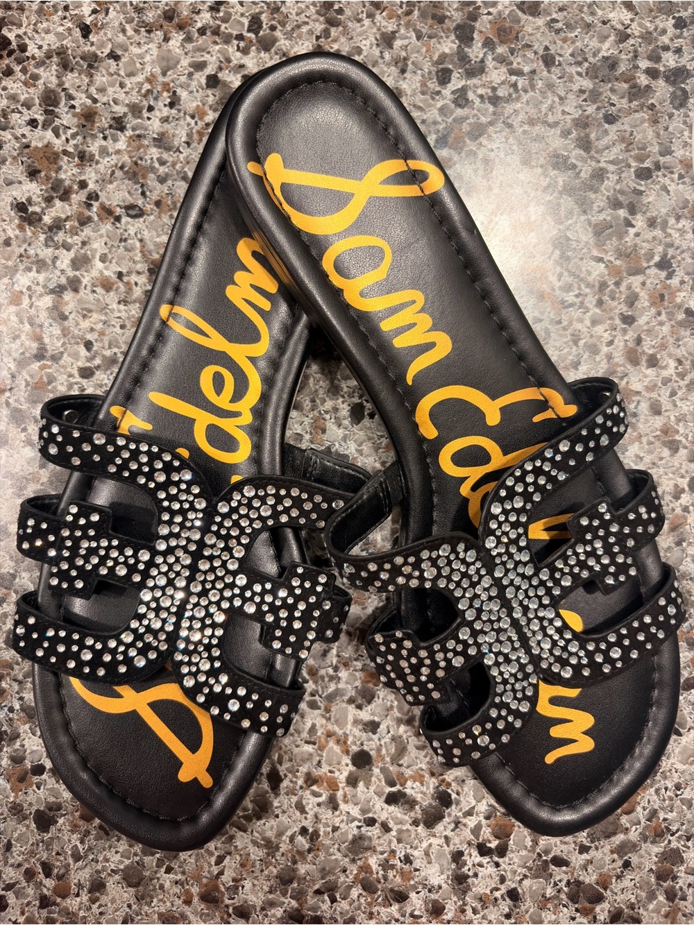 Sam Edelman Black Crystal-Embellished Slide Sandals